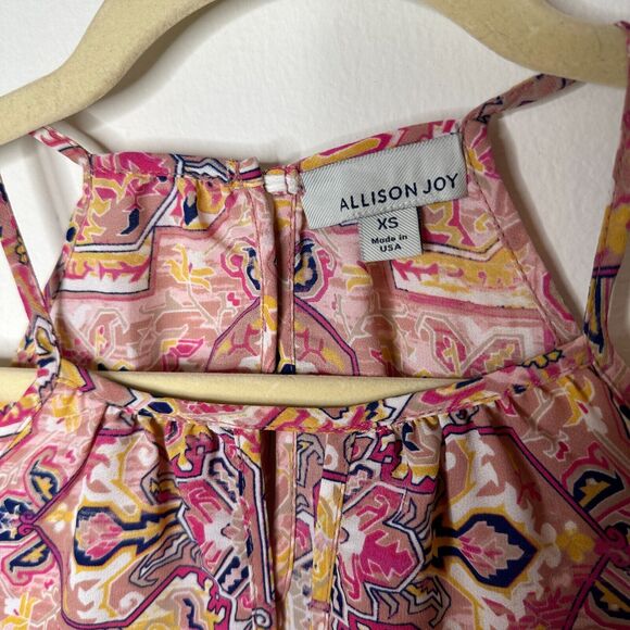 Allison Joy Cute Pink Yellow Blue Aztec Print Sleeveless Halter Neck Blouse XS - Picture 3 of 8